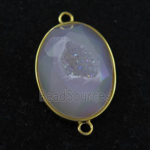 white AB-color Druzy Agate oval connector