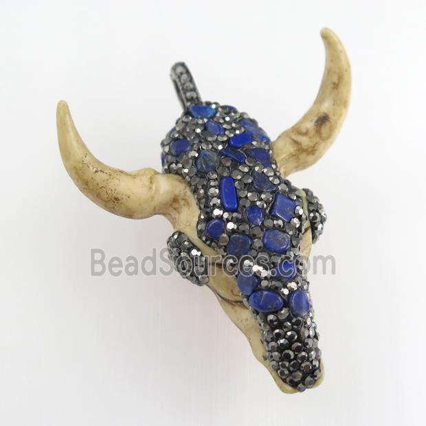 resin bullhead pendant paved rhinestone with lapis