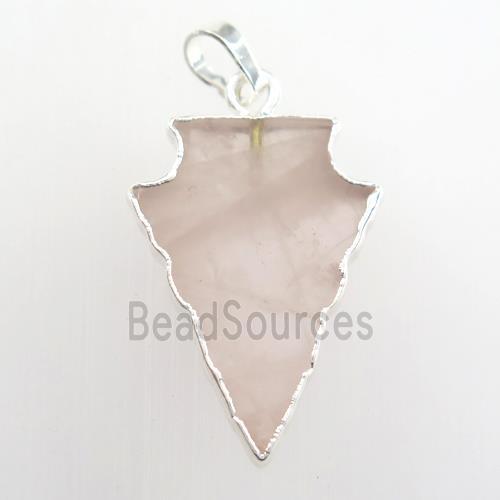 Rose Quartz pendant, arrowhead, silver plated