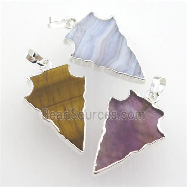 mixed gemstone pendant, arrowhead, silver plated