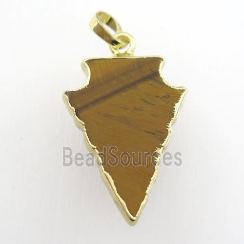 yellow Tiger eye stone pendant, arrowhead, gold plated