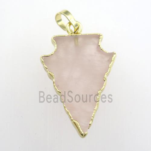 Rose Quartz pendant, arrowhead, gold plated