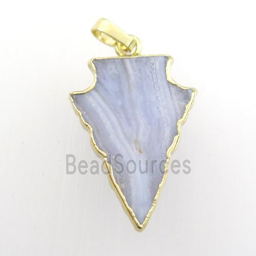 blue Lace Agate pendant, arrowhead, gold plated