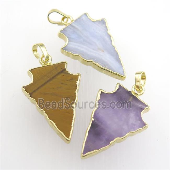 mixed gemstone pendant, arrowhead, gold plated