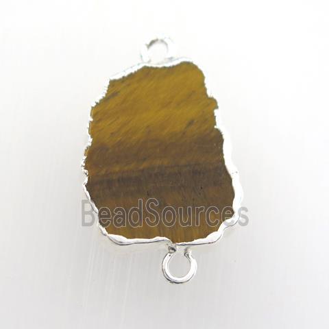 yellow Tiger eye stone connector, berry, sivler plated