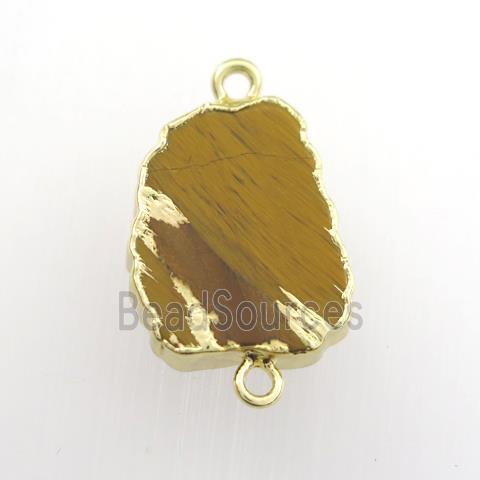 yellow Tiger eye stone connector, berry, gold plated