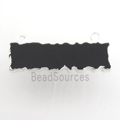 black onyx agate pendant, rectangle, silver plated