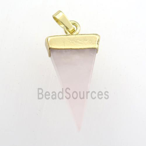 rose quartz pendant, triangle, gold plated