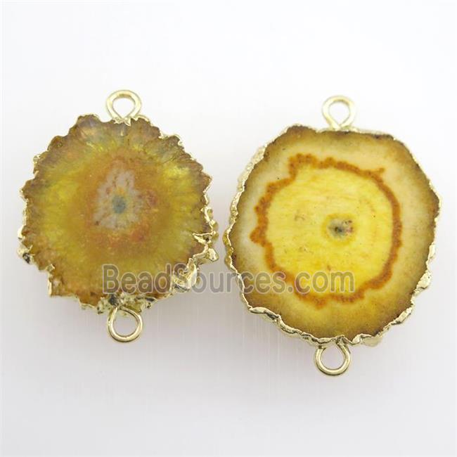 yellow Solar Druzy Quartz connector, freeform, gold plated