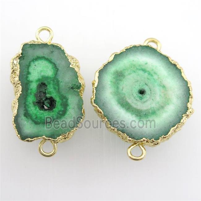 green Solar Druzy Quartz connector, freeform, gold plated