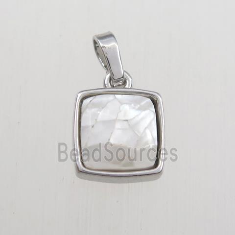 white Paua Abalone shell pendant, platinum plated