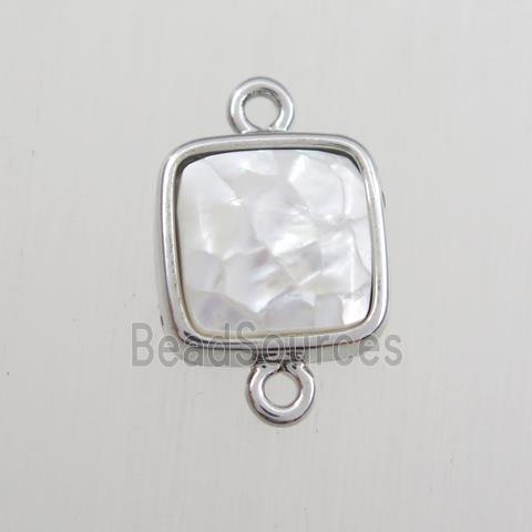 white Paua Abalone shell connector, square, platinum plated