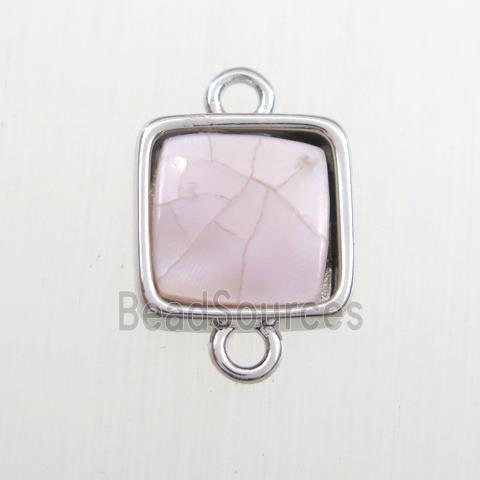 pink Paua Abalone shell connector, square, platinum plated