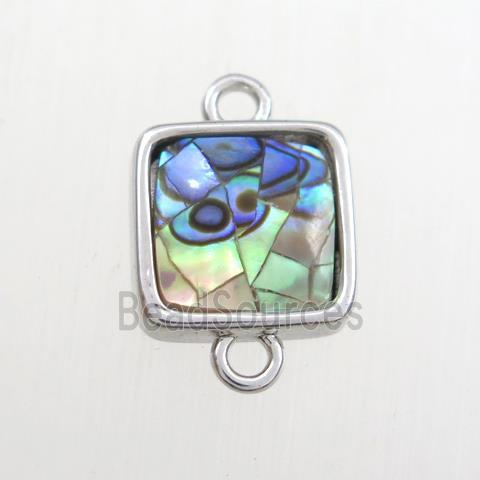 rainbow Paua Abalone shell connector, square, platinum plated