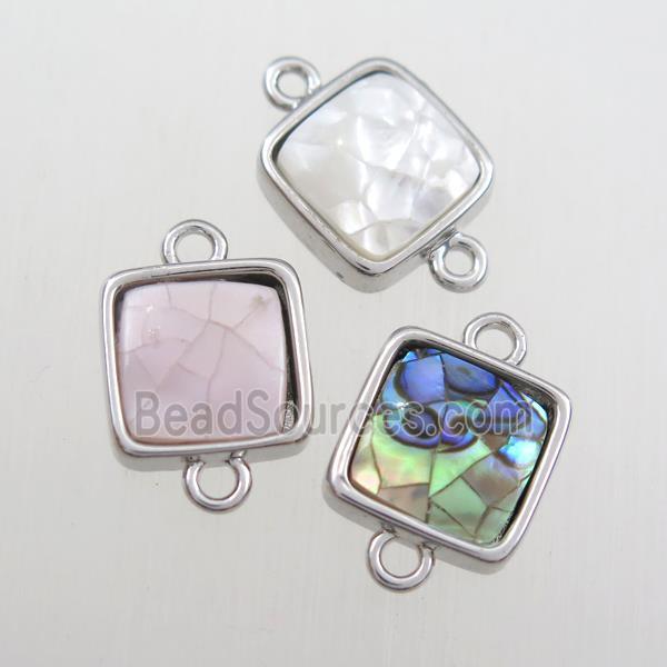 mixed color Paua Abalone shell connector, square, platinum plated