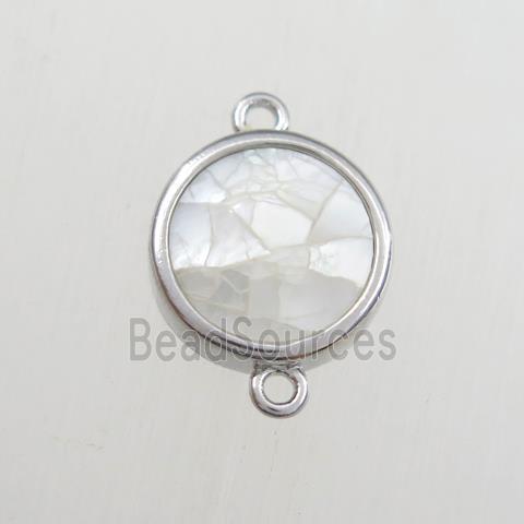 white Paua Abalone shell connector, circle, platinum plated