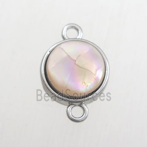 pink Paua Abalone shell connector, circle, platinum plated