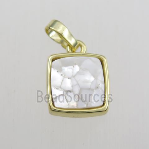 white Paua Abalone shell pendant, square, gold plated