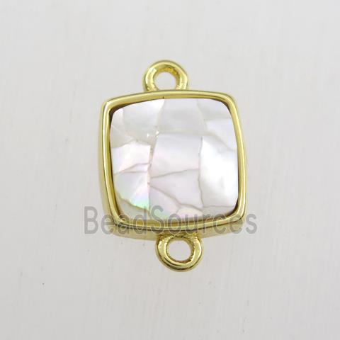 white Paua Abalone shell connector, square, gold plated