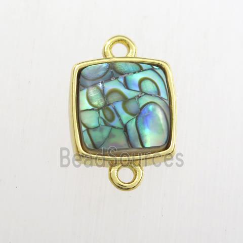 multicolor Paua Abalone shell connector, square, gold plated