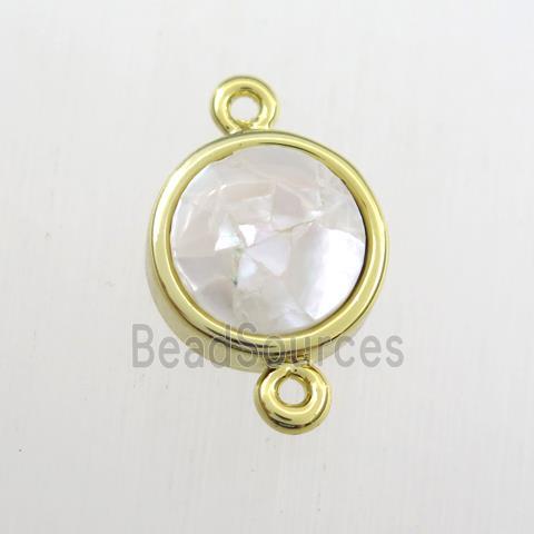 white Paua Abalone shell connector, circle, gold plated