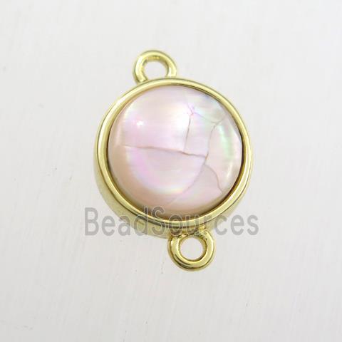 pink Paua Abalone shell connector, circle, gold plated