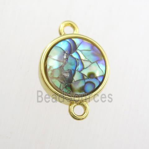 multi-color Paua Abalone shell connector, circle, gold plated