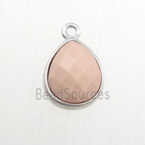 pink dye coral pendant, teardrop, platinum plated