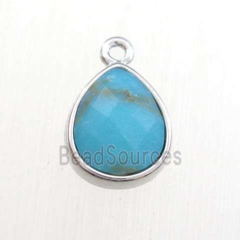 blue Turquoise pendant, teardrop, platinum plated