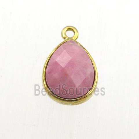 pink Rhodonite pendant, teardrop, gold plated