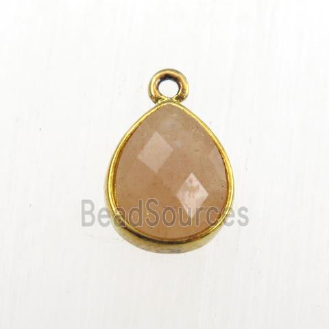 peach Sunstone pendant, teardrop, gold plated