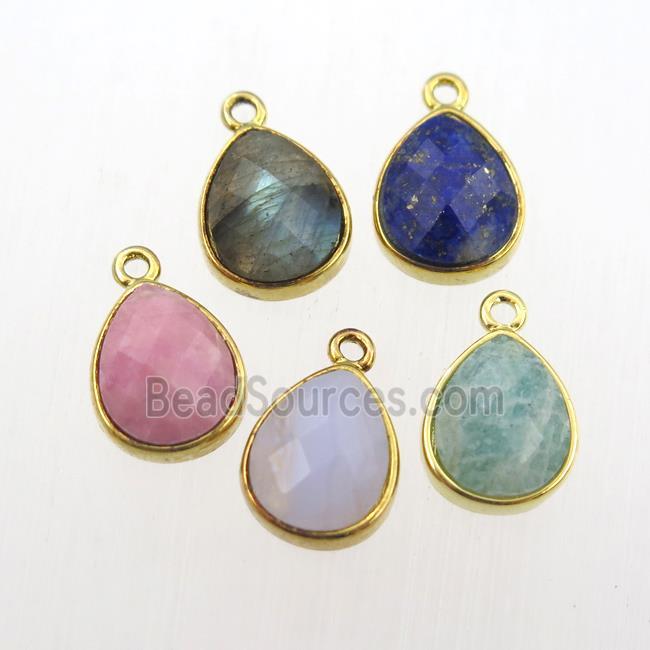 mixed gemstone pendant, teardrop, gold plated