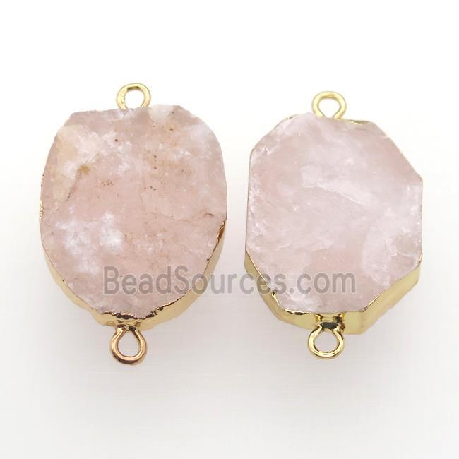 Rose Quartz connector, freeform, gold plated