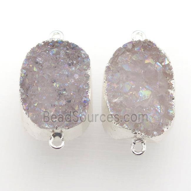 white AB-color Druzy Quartz connector, silver plated