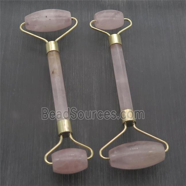 Rose Quartz Roller GuaSha Massage Tools, gold plated