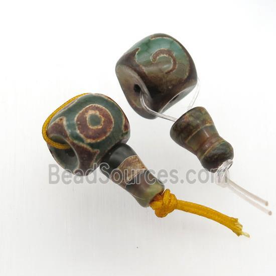 Tibetan Agate Guru Beads, 3holes, Buddhist jewelry