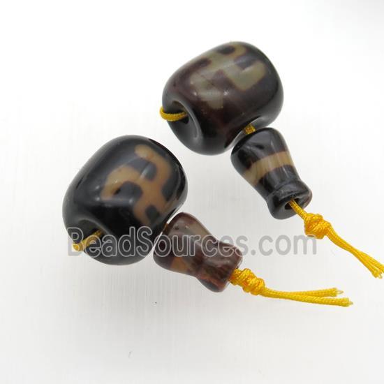 Tibetan Agate Guru Beads, 3holes