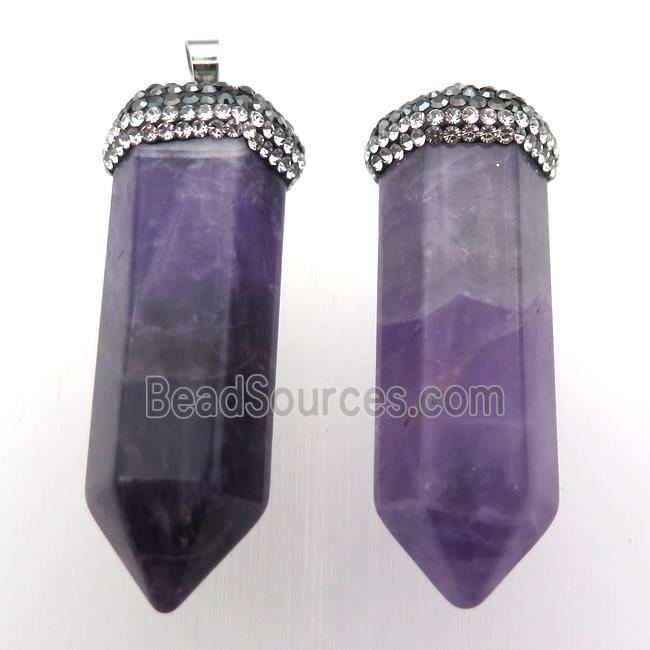 purple Amethyst bullet pendants, gold plated