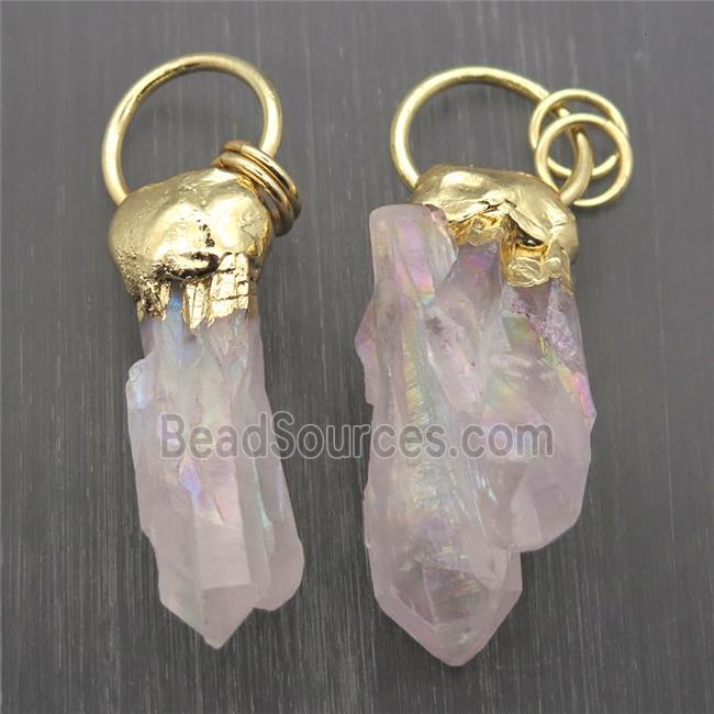 white AB-color Crystal Quartz pendants, gold plated