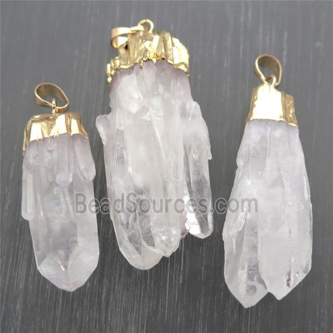 white Crystal Quartz pendants, gold plated