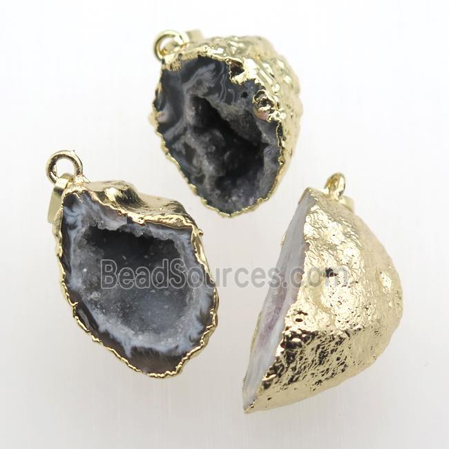 Agua Nueva Mexican Agate Druzy geode pendant, freeform, gold plated