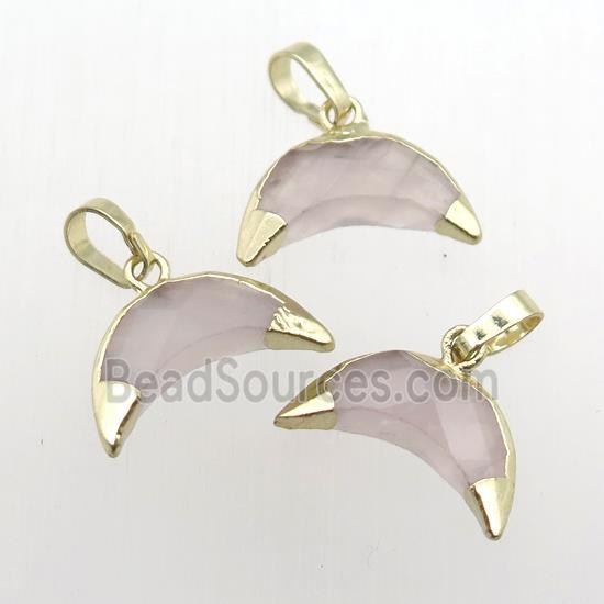 Rose Quartz crescent pendant, gold plated