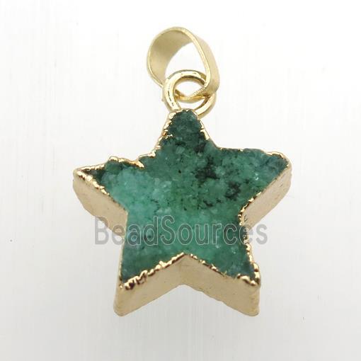 green Druzy Quartz star pendant, gold plated