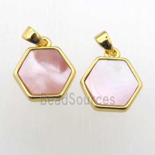 pink Queen Shell hexagon pendants