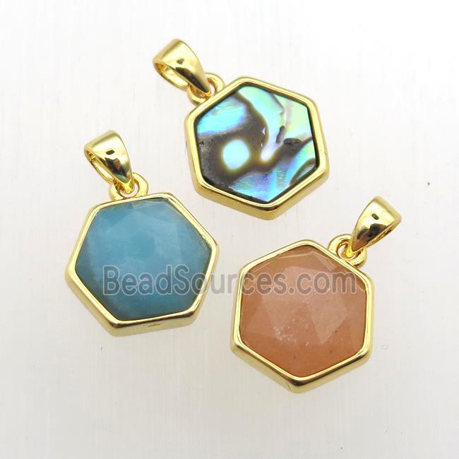 mixed Gemstone hexagon pendants