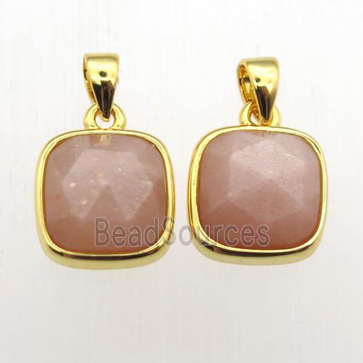 peach SunStone square pendant