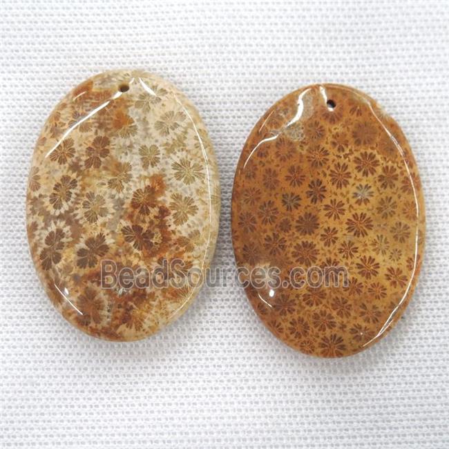 yellow Coral Fossil pendants, oval