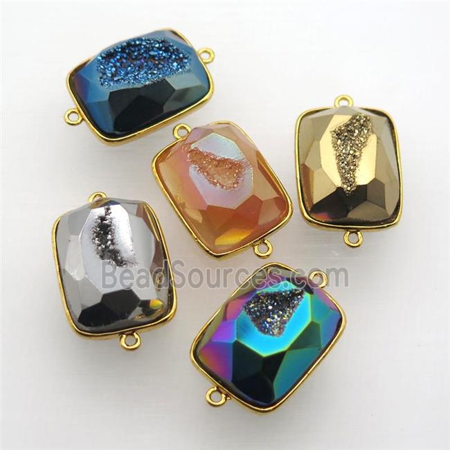 Agate Druzy rectangle connector, mixed color