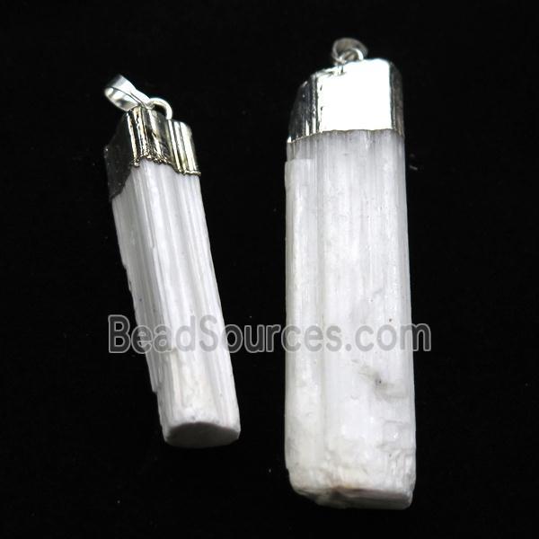 white Selenite stick pendant, silver plated