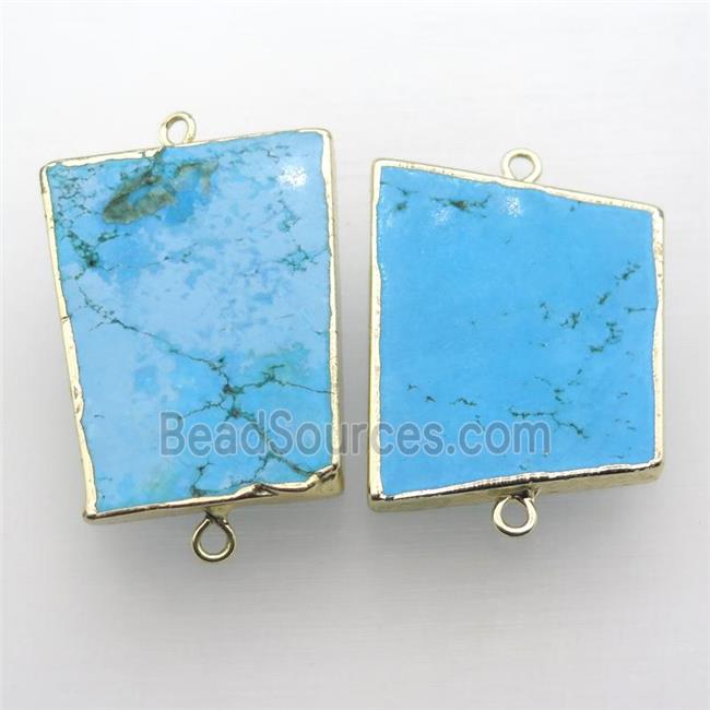 blue Turquoise connector, Trapeziform, gold plated